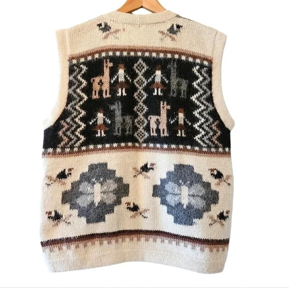 Alpaca Import Peruvian Hand Made Knitted 100% Alpaca Aztec Boho Y2K Vest Sz L - Picture 6 of 11